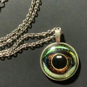Silver Cabochon Pendant - Lizard Reptile Eye